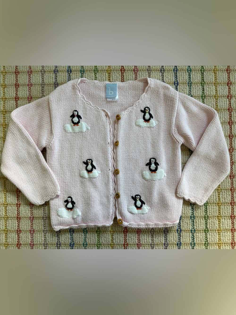 Bella Bliss Girls Light Pink Knit Penguin Cardigan